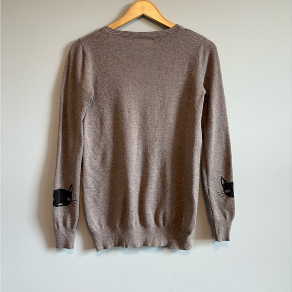 DD Style Cat Print Wool Blend Brown Sweater | Size Small/Medium - Picture 4 of 8